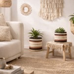 Panier rayé jonc de mer beige marron | Hashtag Déco