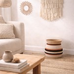 Panier amphore jonc de mer rayé marron beige | Hashtag Déco