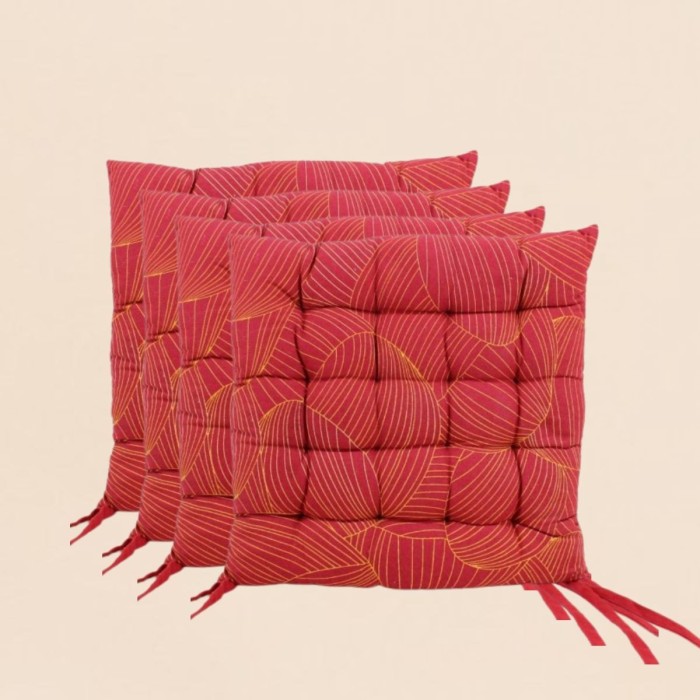 Lot de 4 galettes de chaise rouge motifs feuillage 40cm