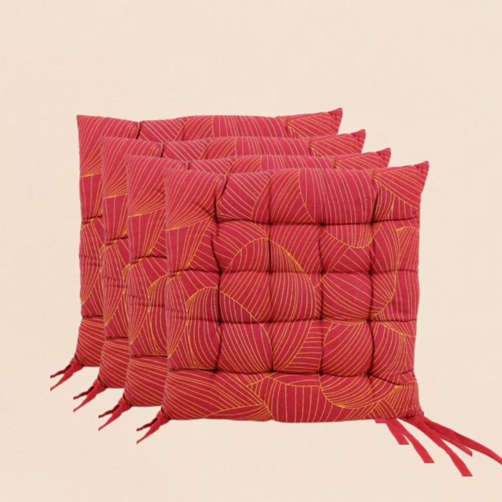 Lot de 4 galettes de chaise rouge motifs feuillage 40cm