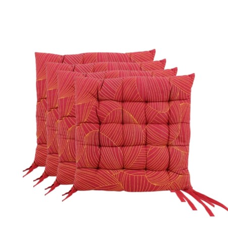 Lot de 4 galettes de chaise rouge motifs feuillage 40cm