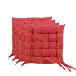 Lot de 4 galettes de chaise rouge motifs feuillage 40cm