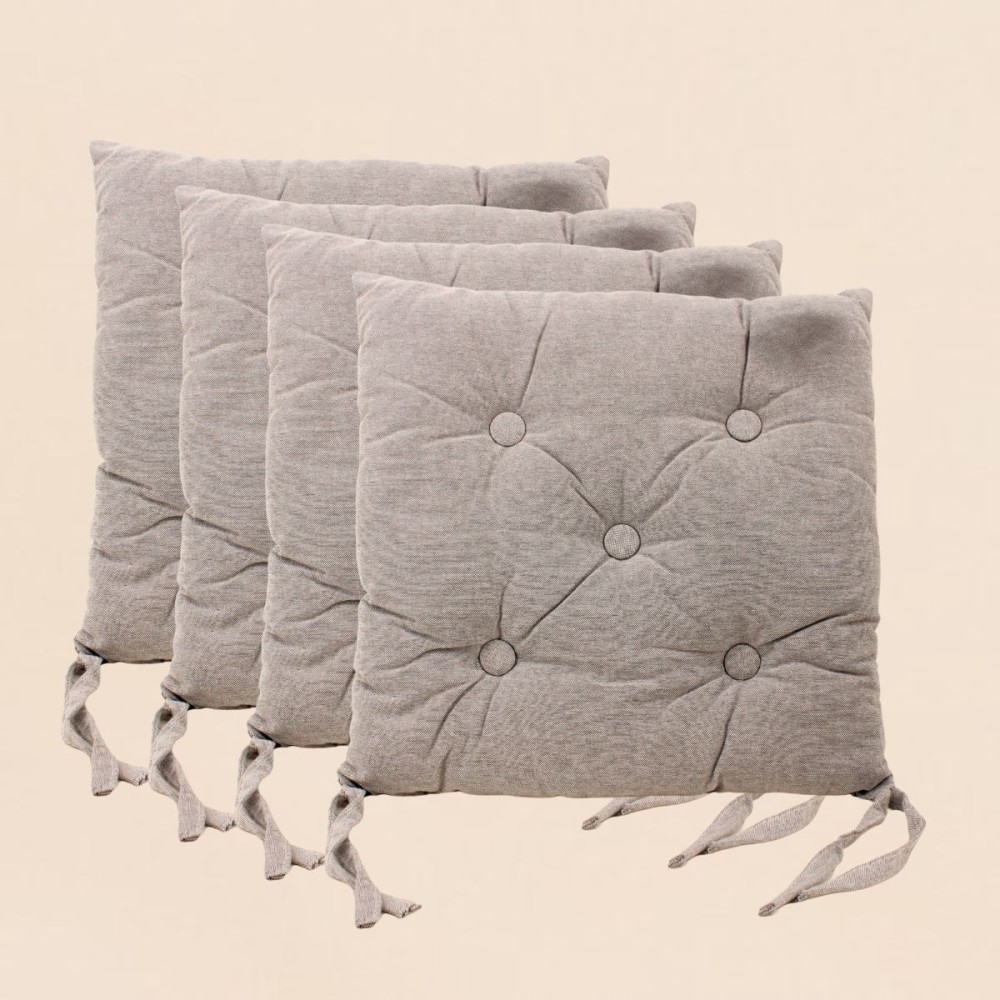 Lot de 4 galettes de chaise capitonnée taupe | Hashtag Déco