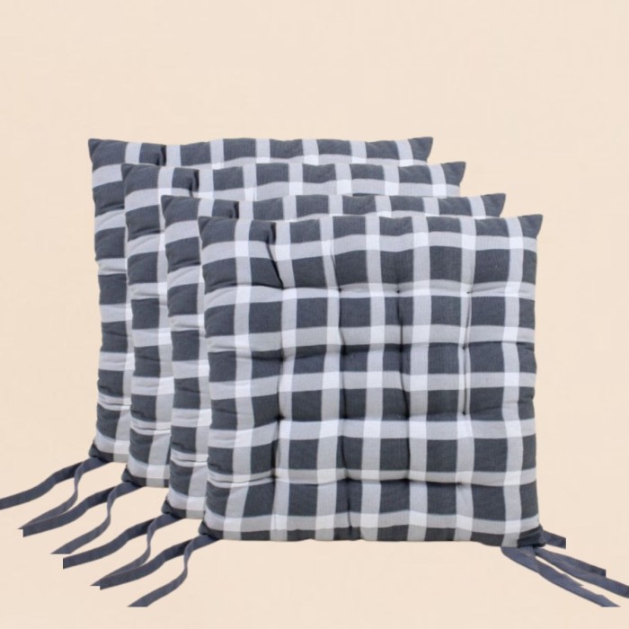 Lot de 4 galettes de chaise à carreaux noirs et blancs