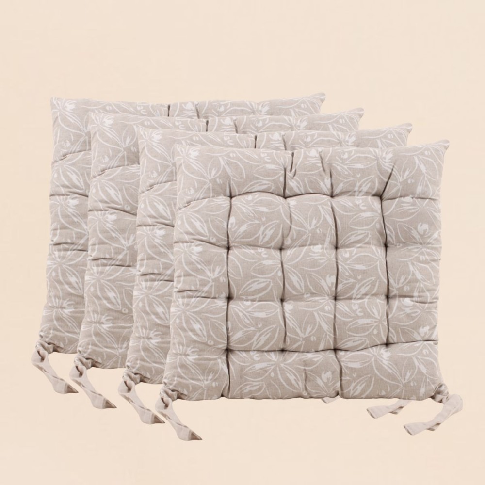 Lot de 4 galettes de chaise beiges en coton à motifs | Hashtag Déco