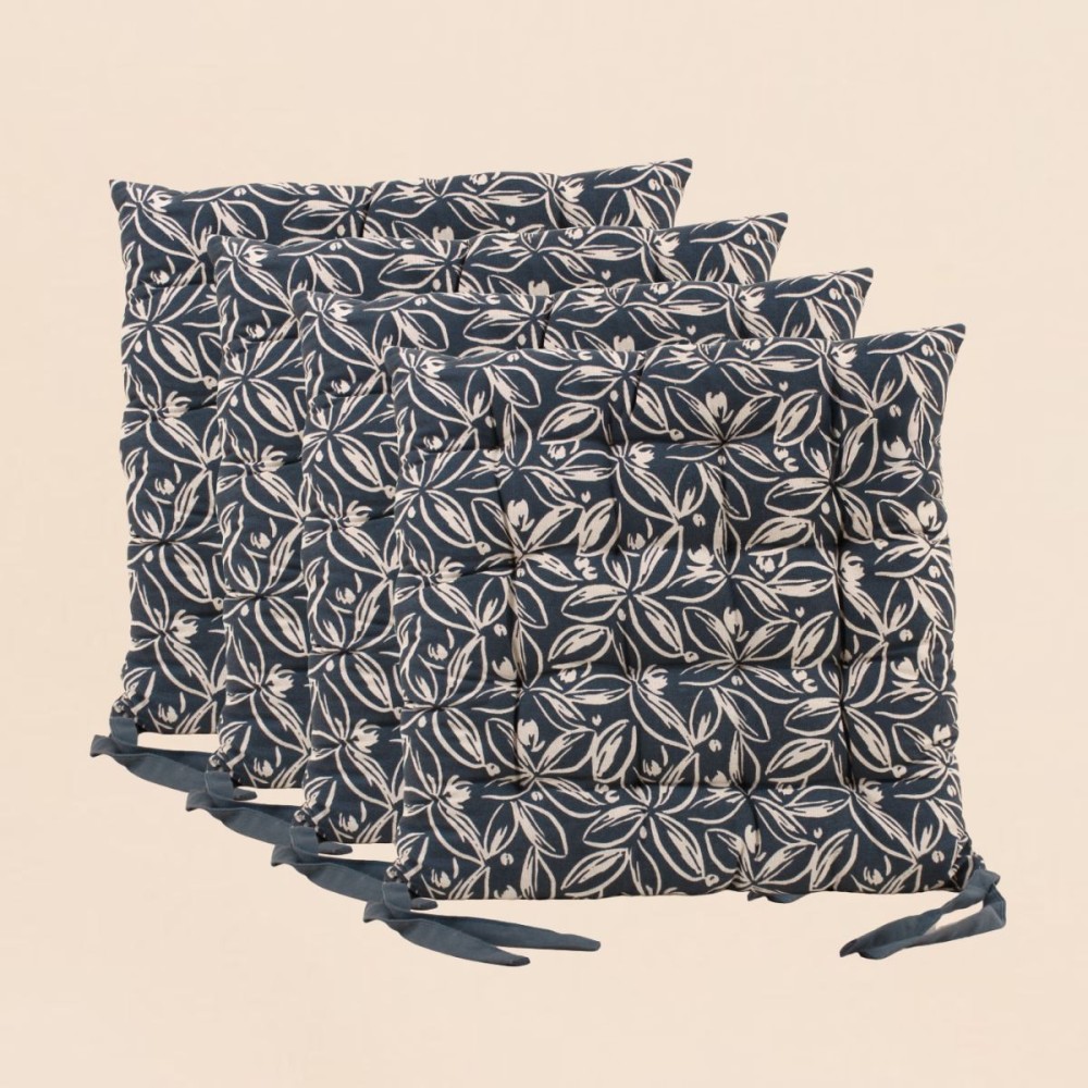 Lot de 4 galettes de chaise bleues en coton à motifs fleuris