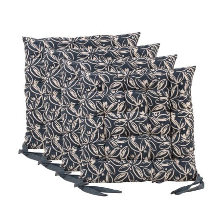 Lot de 4 galettes de chaise bleues en coton à motifs fleuris