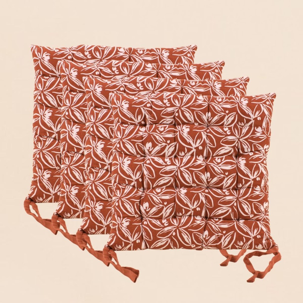 Lot de 4 galettes de chaise couleur brique à motifs fleuris | Hashtag Déco