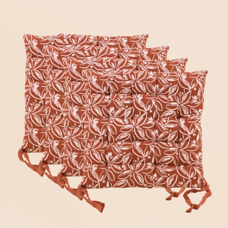 Lot de 4 galettes de chaise couleur brique à motifs fleuris | Hashtag Déco