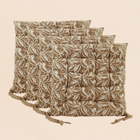 Lot de 4 galettes de chaise ocres en coton à motifs | Hashtag Déco