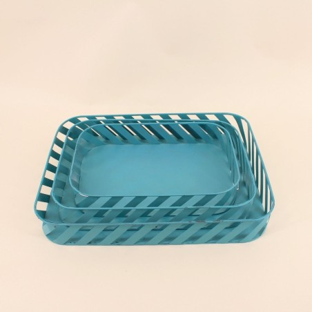 Set de 3 plateaux métal bleu ajouré | Hashtag Déco