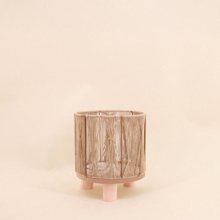Cache-pot en corde beige 16x19cm | Hashtag Déco