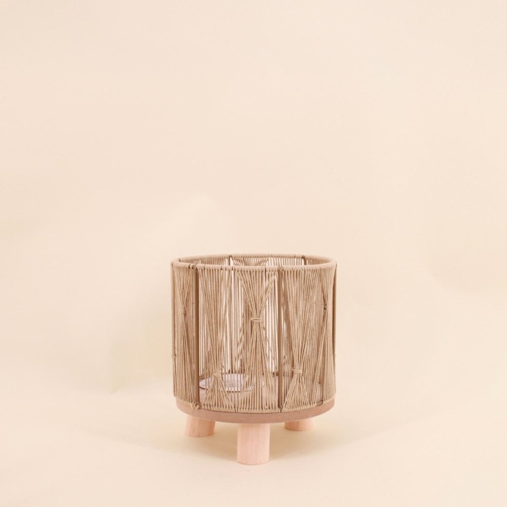 Cache-pot en corde beige 16x19cm | Hashtag Déco