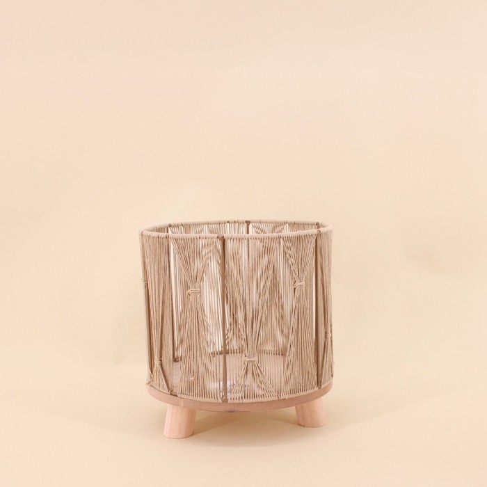Cache-pot en corde beige 20x20cm | Hashtag Déco