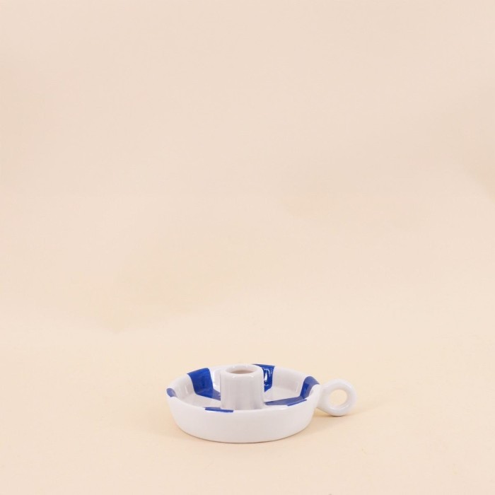 Bougeoir céramique rayé blanc et bleu 15cm | Hashtag Déco