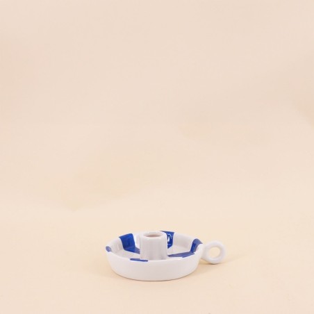 Bougeoir céramique rayé blanc et bleu 15cm | Hashtag Déco
