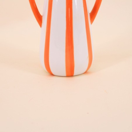 Vase céramique rayé orange et blanc 2 anses | Hashtag Déco