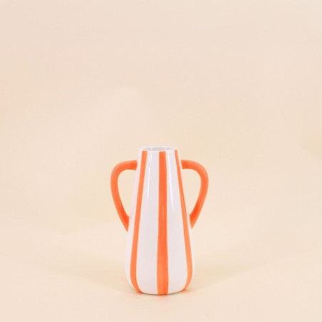 Vase céramique rayé orange et blanc 2 anses | Hashtag Déco