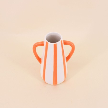 Vase céramique rayé orange et blanc 2 anses | Hashtag Déco