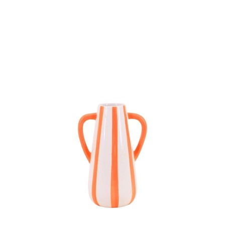 Vase céramique rayé orange et blanc 2 anses | Hashtag Déco