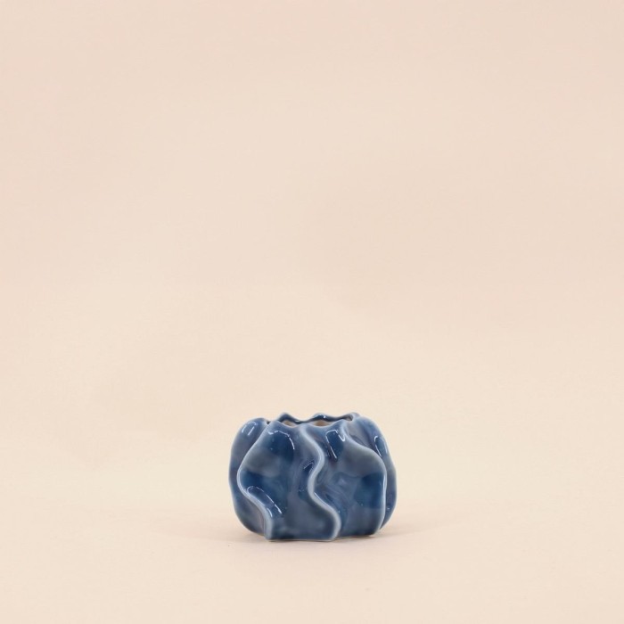 Bougeoir design céramique bleu 9cm élégant | Hashtag Déco