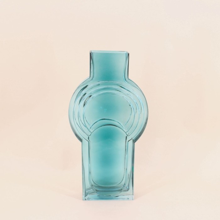 Vase en verre bleu vintage géométrique 40cm | Hashtag Déco