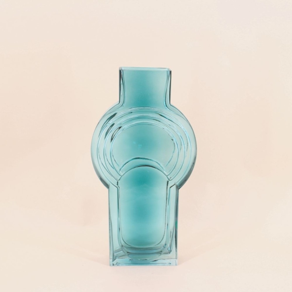 Vase en verre bleu vintage géométrique 40cm | Hashtag Déco