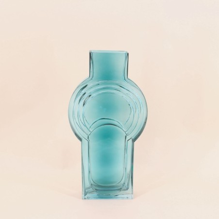 Vase en verre bleu vintage géométrique 40cm | Hashtag Déco