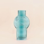 Vase en verre bleu vintage géométrique 40cm | Hashtag Déco