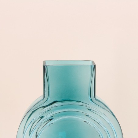 Vase en verre bleu vintage géométrique 40cm | Hashtag Déco