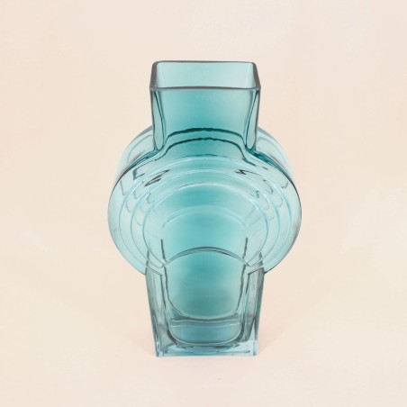 Vase en verre bleu vintage géométrique 40cm | Hashtag Déco