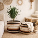 Set de 3 paniers bas jonc de mer marron beige | Hashtag Déco