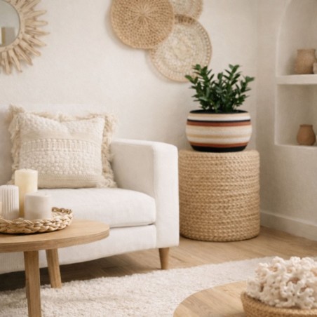 Set de 3 paniers bas jonc de mer marron beige | Hashtag Déco