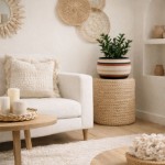 Set de 3 paniers bas jonc de mer marron beige | Hashtag Déco