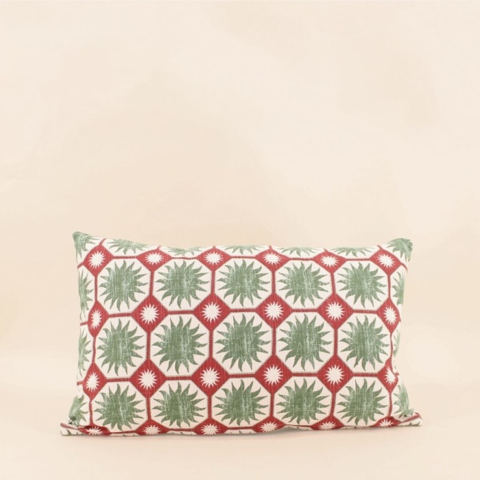 Coussin coton vert imprimé soleil 30x50cm | Hashtag Déco