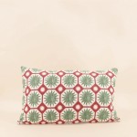 Coussin coton vert imprimé soleil 30x50cm | Hashtag Déco