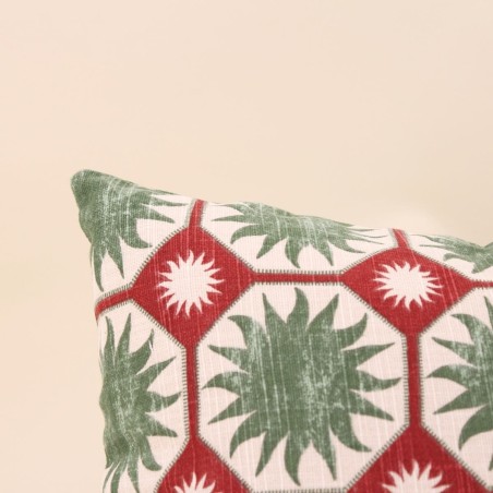 Coussin coton vert imprimé soleil 30x50cm | Hashtag Déco