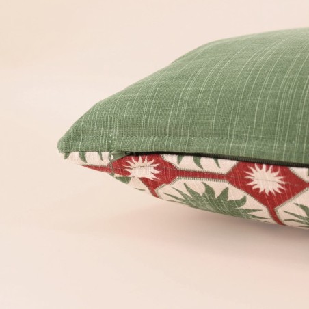 Coussin coton vert imprimé soleil 30x50cm | Hashtag Déco