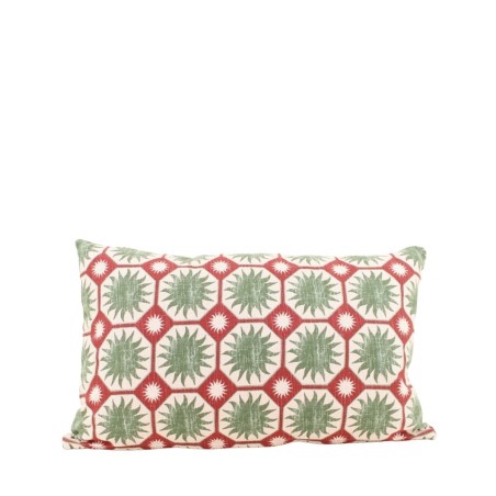 Coussin coton vert imprimé soleil 30x50cm | Hashtag Déco