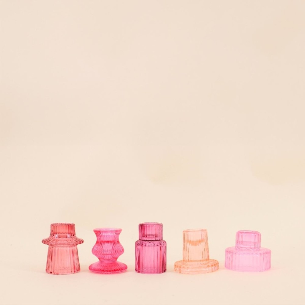 Set 5 bougeoirs verre rose élégants | Hashtag Déco