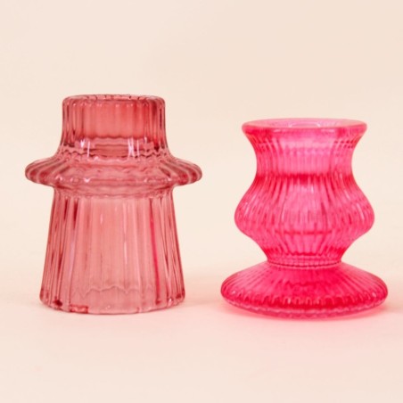 Set 5 bougeoirs verre rose élégants | Hashtag Déco