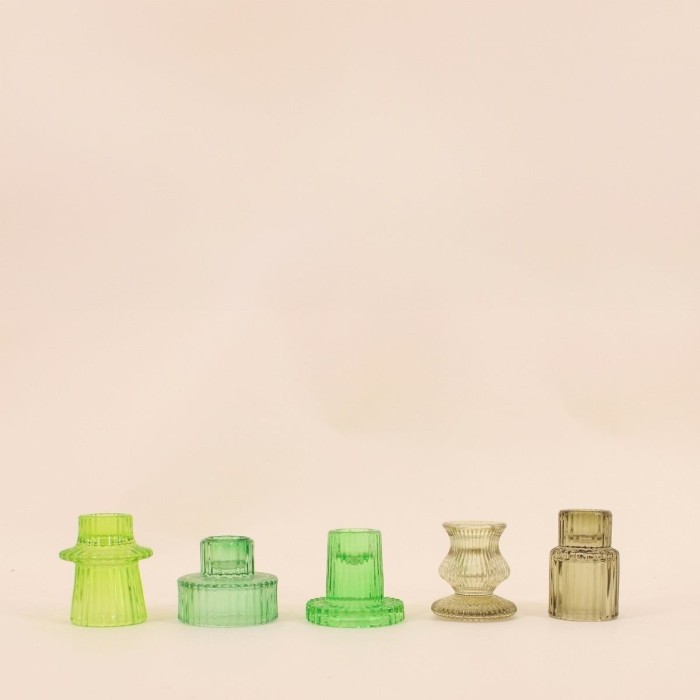 Set 5 bougeoirs en verre vert sérénité | Hashtag Déco