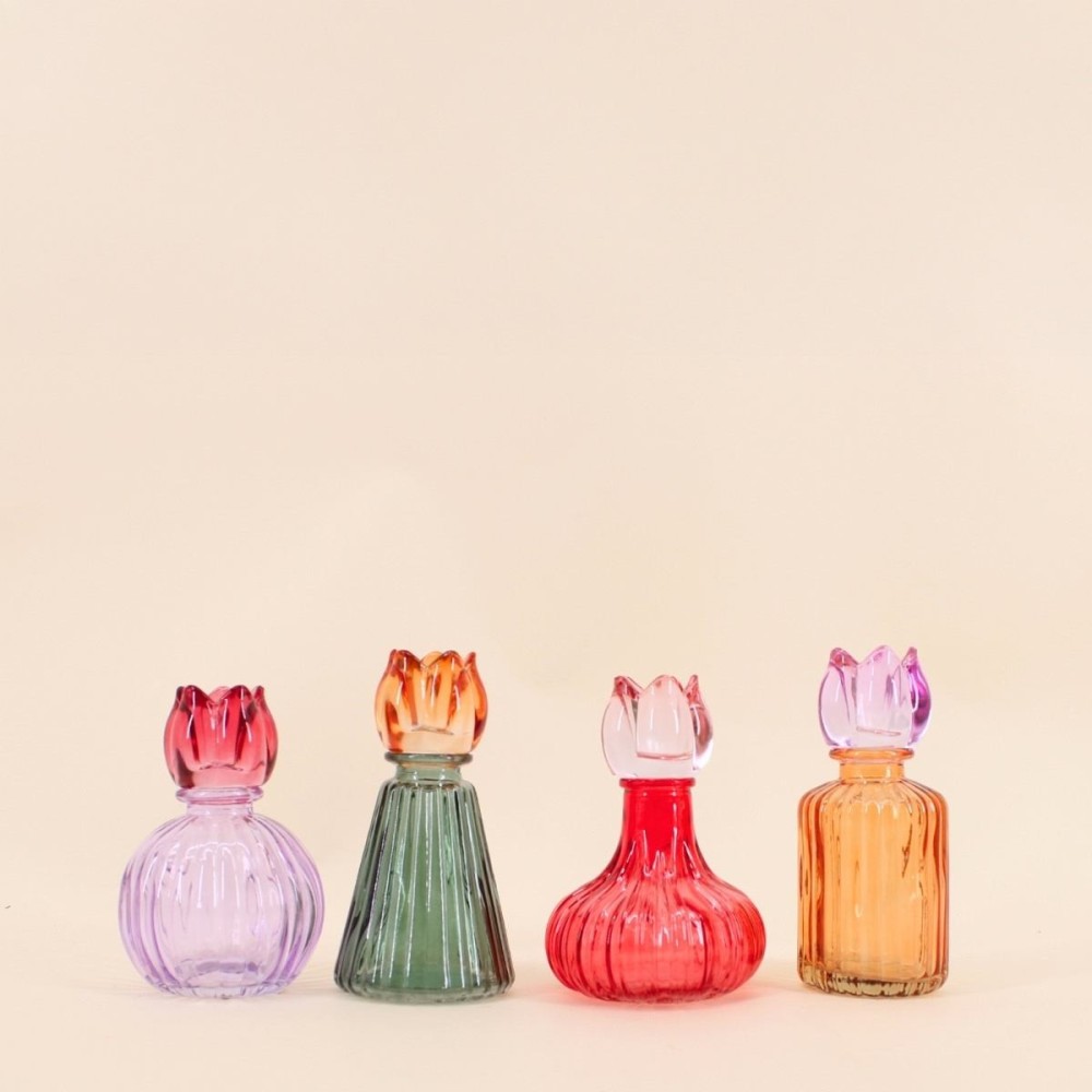 Set de 4 bougeoirs fleurs en verre coloré | Hashtag Déco