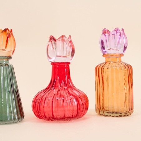 Set de 4 bougeoirs fleurs en verre coloré | Hashtag Déco