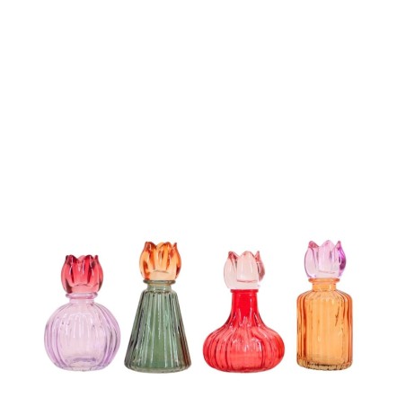 Set de 4 bougeoirs fleurs en verre coloré | Hashtag Déco