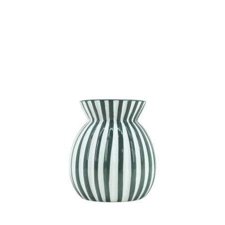 Vase céramique vert rayé 19cm, design moderne | Hashtag Déco