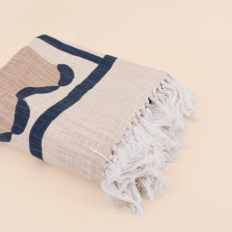 Plaid coton flammé coquillages beige 150x150cm | Hashtag Déco