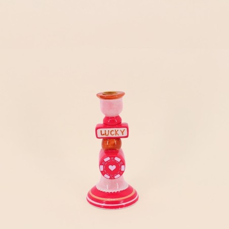 Bougeoir rouge en dolomite 20cm élégant | Hashtag Déco