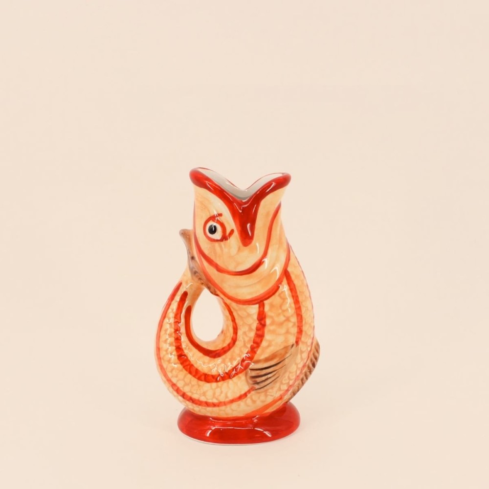 Vase poisson dolomite jaune rouge 17cm | Hashtag Déco