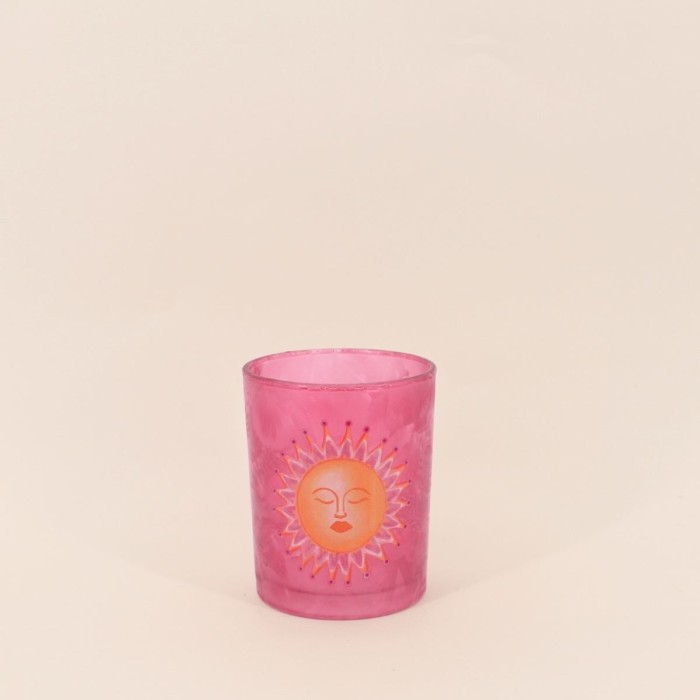 Photophore soleil verre rose 12cm lumière douce | Hashtag Déco